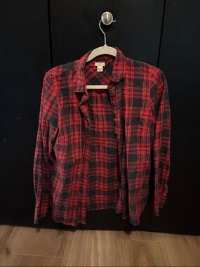 J. Crew Red and Black Plaid Casual Button-Down Shirt
